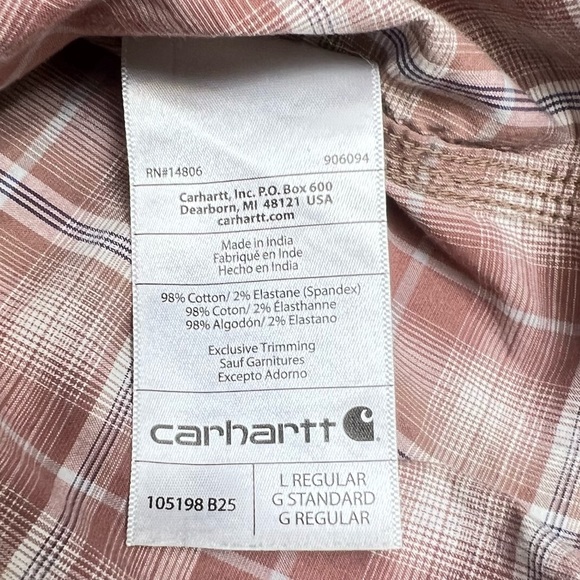 Carhartt Rugged Flex Nutmeg Plaid Relaxed Short Sleeve Snap Western Shirt - Sz L - Picture 9 of 16